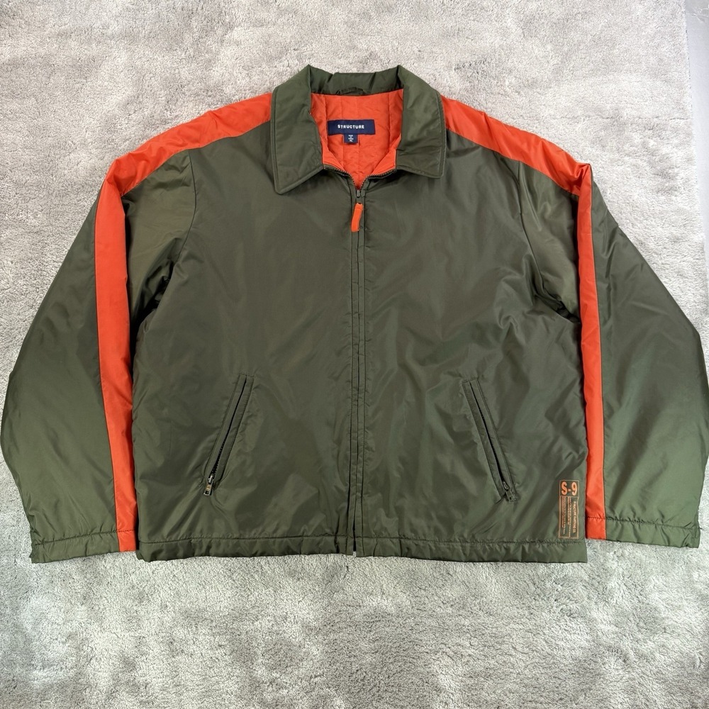 Y2K‎ Structure S-9 Puffer Jacket Men's XL Olive Orange Nylon Insulated Korea